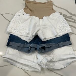 Lot of 3 maternity shorts. 2 white and one denim